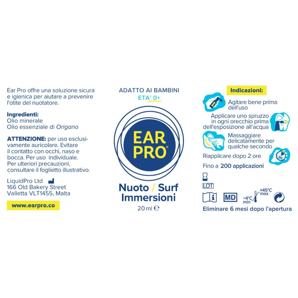 Ear Pro Spray Naturale Protettivo Orecchie - Previene le infezioni causate dall'acqua 20 ml - 200 applicazioni