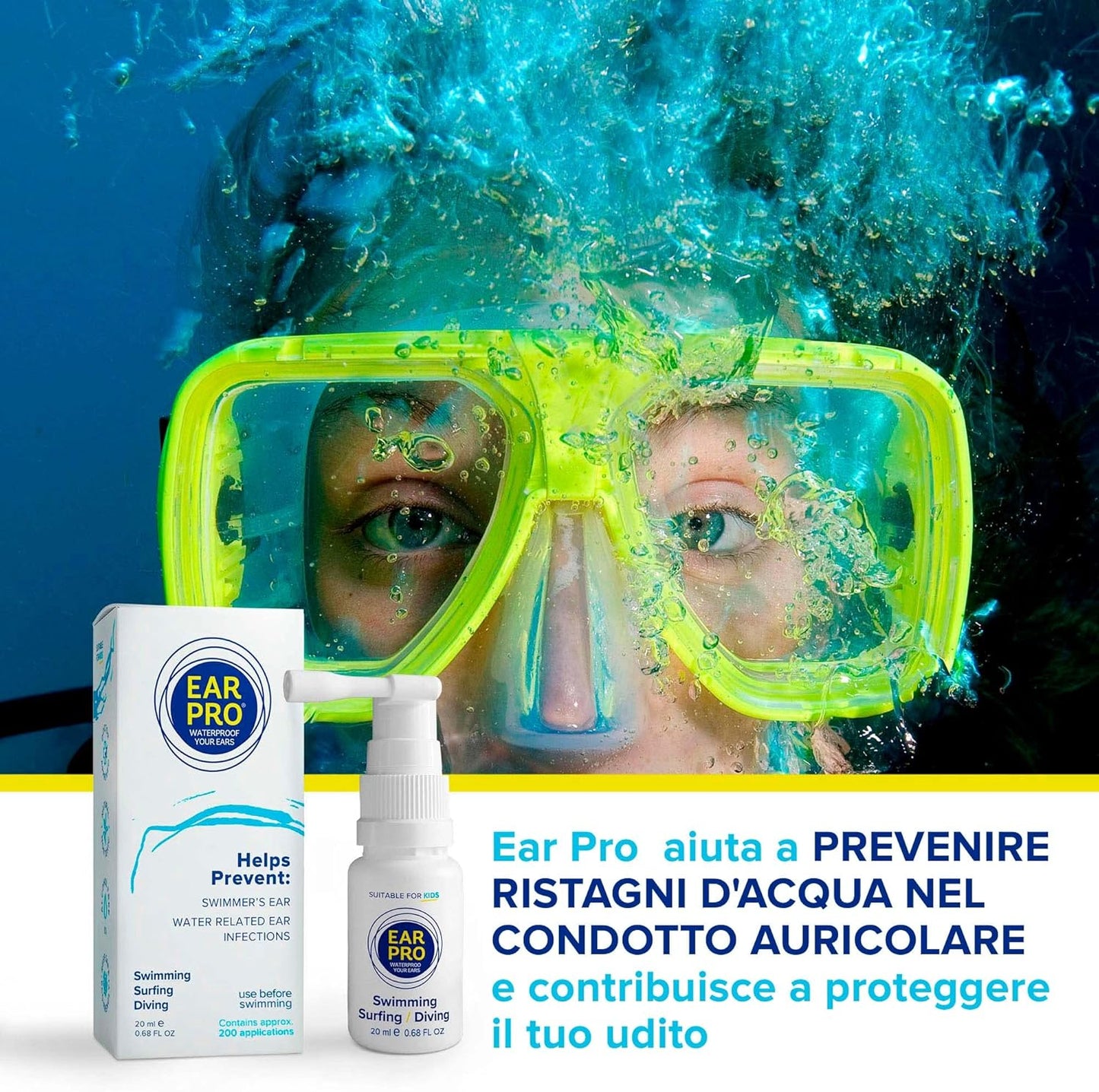 Ear Pro Spray Naturale Protettivo Orecchie - Previene le infezioni causate dall'acqua 20 ml - 200 applicazioni